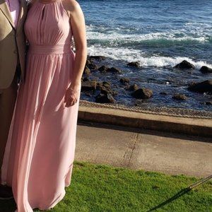 David's Bridal | High-neck chiffon dress with keyhole (Ballet/Pink; size 10)